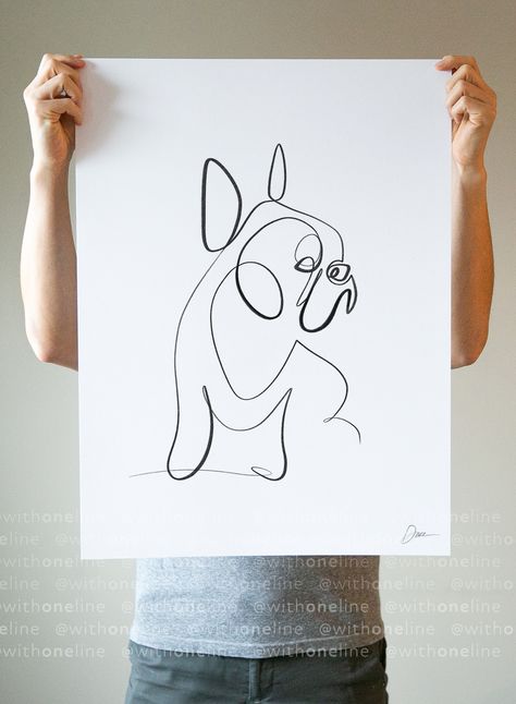 With One Line Frenchie dog drawing. French Bulldog One Line Drawing, Frenchie Drawing, Frenchie Art, French Bulldog Drawing, Bulldog Drawing, French Bulldog Tattoo, Dog Line Drawing, Bulldog Art Print, Animal Line Drawings