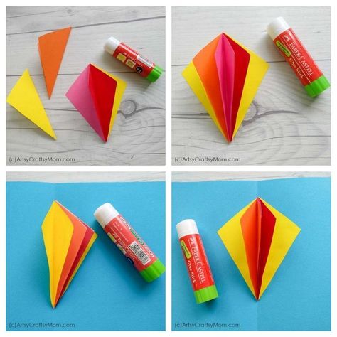 Make this DIY Popup Kite Card for Sankranti - a festival that's incomplete without kites! This bright & colorful card requires just craft paper & cardstock. Kite Craft Ideas, Orange Paper Craft, Kite Craft, Kites Craft, Paper Projects Diy, Kite Making, Paper Flower Crafts, Paper Crafts Origami, Craft Tutorial