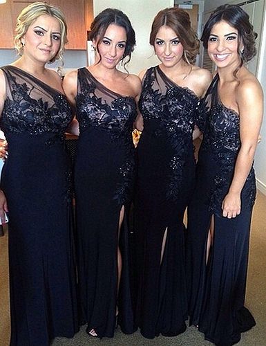 Bridesmaid Dresses Lace Top, Lace Prom Gown, Navy Blue Bridesmaids, Black Bridesmaid, One Shoulder Bridesmaid Dresses, Navy Blue Bridesmaid Dresses, One Shoulder Bridesmaid, Black Bridesmaids, Blue Bridesmaid Dress