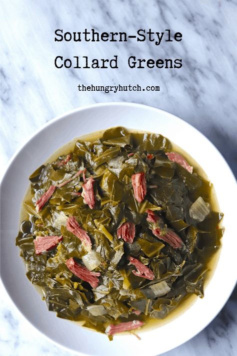 Southern-Style Collard Greens Recipe | The Hungry Hutch Soul Food Collard Greens, Collard Greens Recipe Soul Food, Collard Greens With Smoked Turkey, Southern Collard Greens Recipe, Greens With Smoked Turkey, Greens Recipe Soul Food, Southern Style Collard Greens, Water Cornbread, Southern Collard Greens