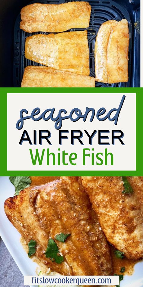 This seasoned air fryer white fish recipe is packed with flavor and can be served many different ways. Air fry or cook this healthy low-carb, paleo, whole30 fish on the stove-top in under 15 minutes! Any white fish can be used in this recipe including halibut, snapper, tilapia, pollock, haddock, swai, or sole. Fish In Crockpot Recipes, Stove Top Fish Recipes, Cooking Fish In Air Fryer, Sole Fish Recipes Air Fryer, Air Fryer White Fish Recipes, Air Fryer Swai Fish Recipes, Fish In Crockpot, White Fish Fillet Recipe, Air Fryer White Fish