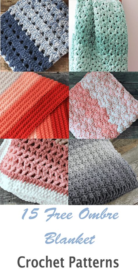 15 Pretty Ombre Crochet Blanket Patterns - A More Crafty Life Crochet Blanket Patterns Free Ombre Yarn, Crochet Blanket With Ombre Yarn, Crochet Stitches For Ombre Yarn, Crochet Ombre Blanket Patterns, Bernat Blanket Ombre Yarn Patterns Crochet, Caron Jumbo Ombre Crochet Patterns, Red Heart Super Saver Ombre Patterns, Crochet Patterns Ombre Yarn, Crochet Gradient Blanket