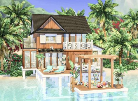 Sims Tropical House, Sims 4 Sulani House Ideas, The Sims 4 Sulani Houses Ideas, Sims 4 Houses Beach, Sims 4 Island Living House Plan, Sims 4 Small Beach House, Sims 4 House Sulani, Sims4 Sulani House, Sims Island Living House