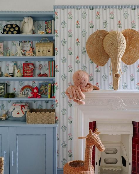 DADO | The delicate florals, stripes and soft colours of Bindi Flower sit so sweetly in this child's bedroom 🌷 Thank you to @katespiers for the … | Instagram Colourful Childrens Bedroom, Childrens Room Ideas, Spotted Rabbit, Kate Spiers, Colourful Nursery, Picture Rails, Cottage Nursery, Lisbon Apartment, Vintage Kids Room