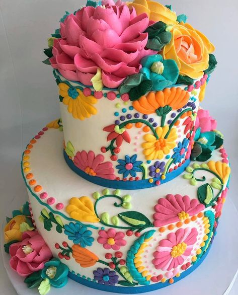 White Flower Cake Shoppe, Mexican Cake, Bolo Vintage, Mexican Birthday Parties, Fiesta Cake, Fiesta Birthday Party, Mexican Birthday, Floral Wedding Cakes, Creation Deco