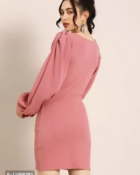 Elegant Peach Balloon Puff Sleeves Bodycon Dress Dm for buy Details :- Size: S M L XL Neck Style: Boat Neck Color: Peach Fabric: Lycra Type: Mini Length Style: Bodycon Design Type: Bodycon Dress Within 6-8 business days However, to find out an actual date of delivery, please enter your pin code. Wear this chic dress with confidence to be a trend-setter in your circles. The balloon puff sleeves add volume and strength to the look, while the bodycon style captures the bo... Bodycon Design, Peach Fabric, Pin Code, Bodycon Style, Bodycon Dress With Sleeves, Bodycon Fashion, The Balloon, Chic Dress, Boat Neck