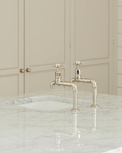 Sinks & Taps | deVOL Kitchens Aged Brass Kitchen Faucet, Brass Pot Filler, Spanish Style Kitchen, Tuscan Farmhouse, Farmhouse Trends, Marble Countertops Kitchen, Arabescato Marble, Devol Kitchens, Brass Kitchen Faucet