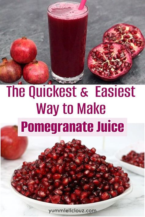 How to make pomegranate juice without a juicer within a couple of minutes. Pomegranate juice is a healthy drink. Pomegranate juice is refreshing and so easy to make. Pomegranate Juice Recipe, Juice Without A Juicer, How To Make Juice, Easy Juice Recipes, Fat Burning Juice, Raw Juice, Detox Juice Recipes, Healthy Drink, Healthy Juice Recipes