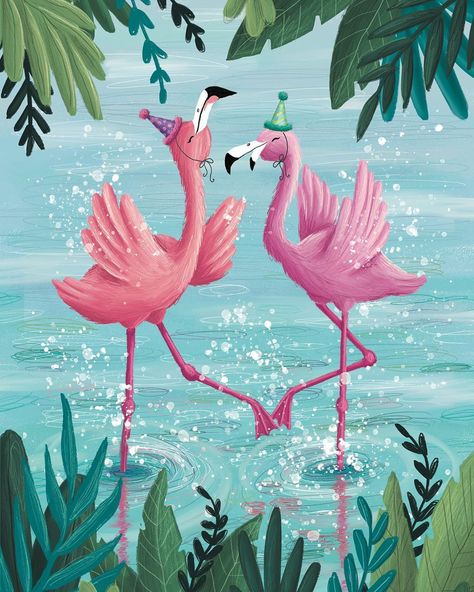 Happy Fathers Day Cards, Water Birthday, Beautiful Birthday Cards, Christmas Note, Flamingo Birthday, Flamingo Christmas, Color Interior, Quirky Art, Advocate Art