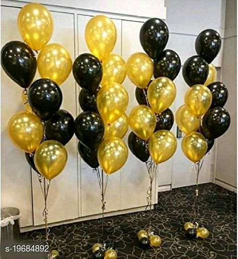 Black And Yellow Balloons Decoration, Golden And Black Balloon Decoration, Black And Golden Birthday Decoration, Teachers Day Decoration, 18th Party, Elegant Party Decorations, 21st Ideas, Black Party Decorations, Happy Birthday Black