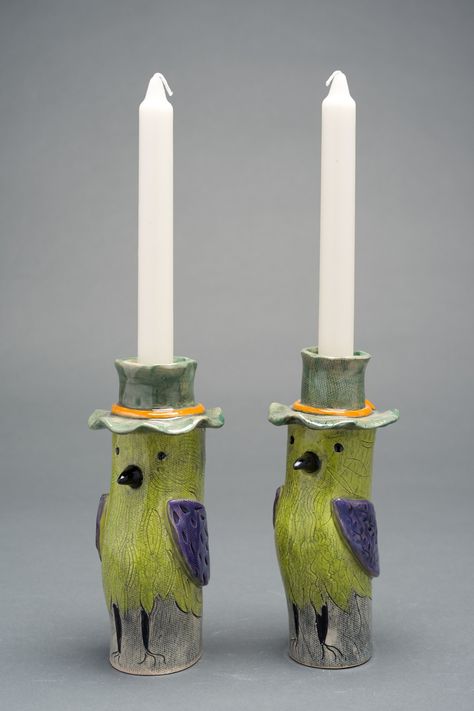 Peggy Bishop Pottery Cat Diy Crafts, Bird Candle Holder, Animal Candles, Pottery Candle Holder, Pottery Candle, Pottery Painting Designs, Pottery Handbuilding, Hand Built Pottery, Ceramic Candle Holders