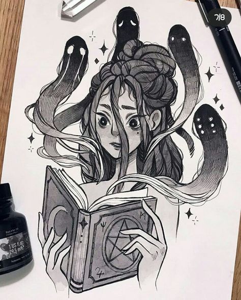 Sketchbook Cover, D Love, Dark Art Drawings, Dessin Adorable, Girl Reading, Book Art Drawings, Art Drawings Sketches Simple, Sketchbook Art Inspiration, Spell Book