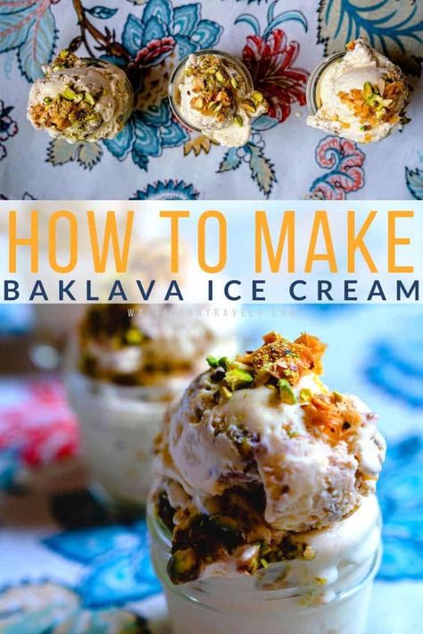 Baklava Ice Cream Cake, Lebanese Ice Cream, Greek Ice Cream, Turkish Ice Cream Recipe, Baklava Ice Cream, Homemade Baklava, Waffle Ideas, Ice Cream Inspiration, Baklava Cheesecake