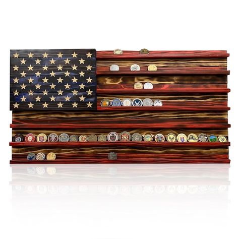 PRICES MAY VARY. 【Classic Display Angle】7 Rows challenge coins stand, it has the right tilt to view each row of coins from any angle. The coin holder display is 15.7 inches long. (Product does not include coins) 【Solid Wood Crafts】This handmade Honor flag is made of high-quality wood. You can place commemorative from different on it as a souvenir. It can be a beautiful patriotic and display. 【Military Shadow Box】Whether you are an active duty member, a veteran, enforcement officer, or a , it is Coin Holder Military, Military Coin Display, Classic Display, Patriotic Wall Decor, Military Shadow Box, Flag Wall Decor, Military Coins, Challenge Coin Display, Memorial Day Decorations