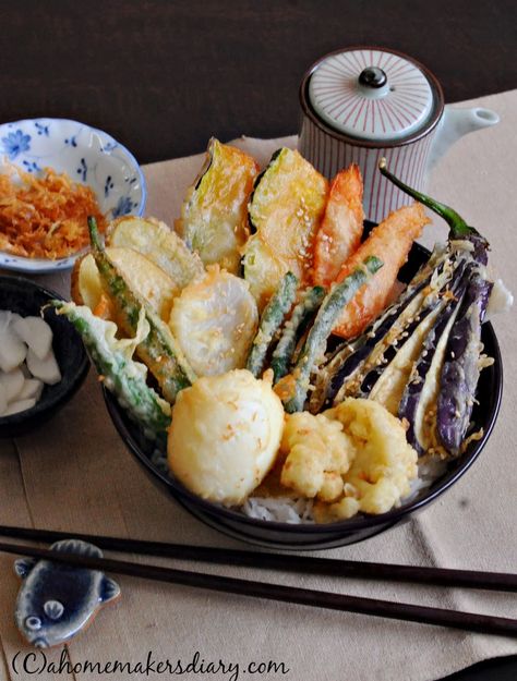 Tempura Rice Bowl, Tempura Vegetables, Vegetable Tempura, Tempura Recipe, Sweet Potato Nachos, Tempura Batter, Rice Bowls Recipes, Japanese Dishes, Japan Food