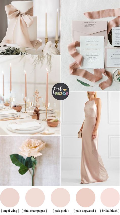 Blush Colour Palette Wedding, Nature Wedding Theme, Champagne And Blush Wedding, Blush Wedding Color Palette, Blush Wedding Palette, Minimalist Wedding Theme, Minimalist Wedding Design, Wedding Blush Pink, Mood Wedding