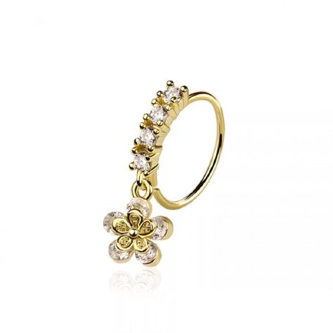 PRICES MAY VARY. STYLE: CZ Crystal Lined Hoop with Dangling Daisy Flower Bendable Nose Ring MATERIAL: 316L stainless steel, alloy, and cubic zirconia crystals GAUGE/BAR THICKNESS: 20GA (0.8mm) DIAMETER LENGTH: 3/8" (9mm) Gold Hoop Nose Ring, Nose Peircing, Flower Nose Ring, Crystal Gauges, Nose Ring Gold, Gold Nose Ring, Gold Nose Rings, Body Jewelry Piercing, Jewelry Accessories Ideas