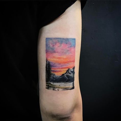 Makeup Artist Tattoo Ideas, Artist Tattoo Ideas, Makeup Artist Tattoo, Square Tattoo, Skin Color Tattoos, Tattoo Nature, Nature Tattoo, Landscape Tattoo, Artist Tattoo