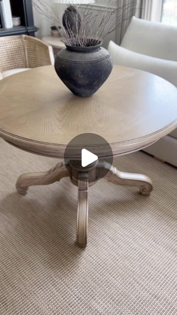 Xiomara Bates •Home decor •DIYs •Furniture makeovers on Instagram: "Best way to save money this 2024 if you like to have a beautiful home but don’t want to spend a fortune to furnish it . Try giving your old furniture a new look.

I found this beautiful oval/round oak table with two leaves  on fb marketplace if you want to see more of the before check my highlights under “ oval table ” 
Again the orange and shiny finish were not very pretty so here we go with another full transformation!! 
Trying a new product by @rustoleum, their Glaze in the color Java Brown after applying a paint wash I made using my color Raw Wash (Woodandhomeaccents.com). After the glaze was dry I applied water base matte polyurethane @behrpaint . Don’t forget to sand in between coats of top coat to achieve that perfe Painted Wooden Tables Ideas, Paint Round Table, Beige Wash Furniture, Oval Coffee Table Makeover, Tan Wash Furniture, Oak Table Makeover, Paint Wash Furniture, Painted Oak Table, Round Oak Table