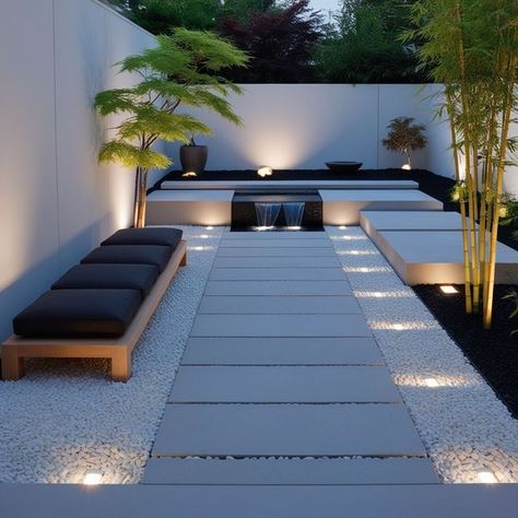 Modern Zen Garden Design, Modern Simple Backyard, Modern Zen Garden Backyard, Sitout Designs, Parking Flooring, Zen Outdoor Space, Outdoor Zen Garden, Zen Garden Backyard, Modern Zen Garden