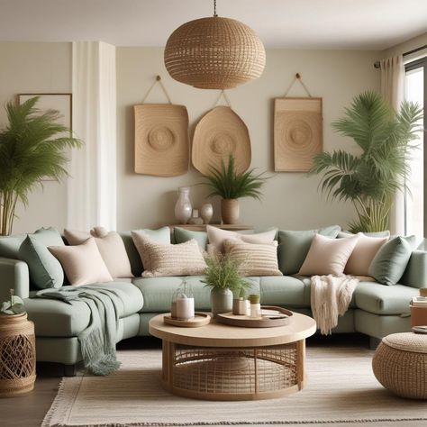 Seafoam Couch Living Room, Beige And Green Living Room Ideas, Light Green Sofa Living Room Ideas, Light Green Couch Living Room, Seafoam Green Living Room, Light Green Couch, Beige And White Living Room, Green Couches, Coastal Chic Living Room