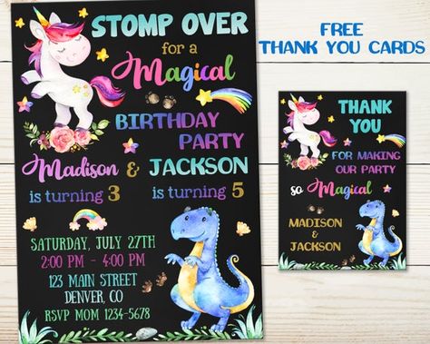 Unicorn and Dinosaur birthday invitation Magical birthday Magical Unicorn invitation Dinosaur invite Elsa Invitation, Frozen Party Invitations, Unicorn Invitation, Unicorn Birthday Invitation, Frozen Birthday Invitations, Dinosaur Invitations, Magical Birthday, Dinosaur Birthday Invitations, Twins 1st Birthdays