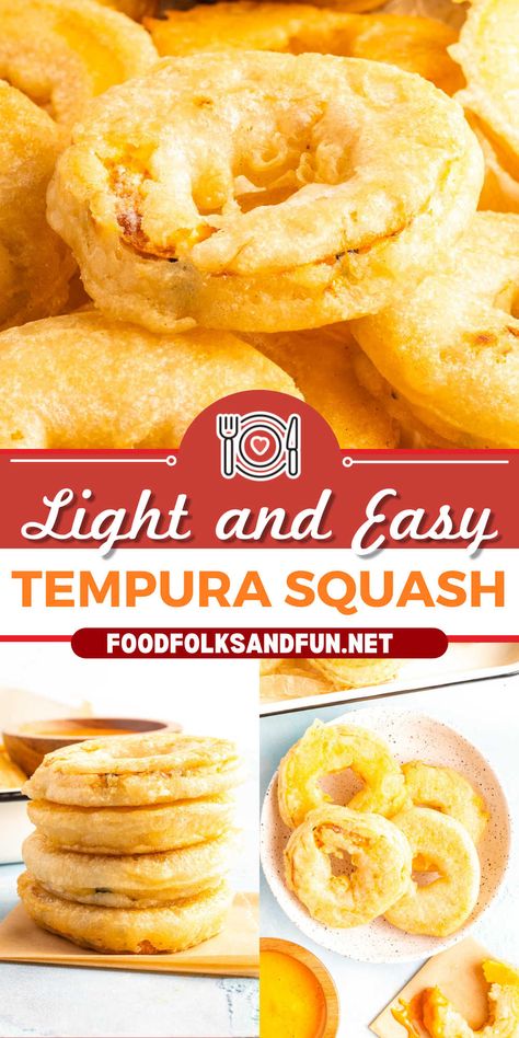 You won't be able to resist this Squash Tempura. The crispy and airy coating has the perfect crunch, plus it's a lot easier to make than you think! via @foodfolksandfun Squash Tempura, Tempura Batter Recipe, Recipes Meatloaf, Fried Squash, Tempura Recipe, Cheese Stuffed Mushrooms, Tempura Batter, Avocado Fries, Meals Ideas