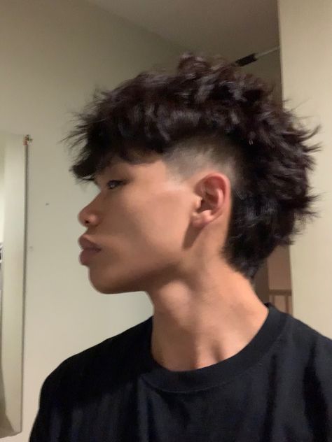 Blowout Mullet Men, Mohawk With Curly Hair, Mullet Mohawk Mens, Thick Mohawk Men, Trans Mullet Haircut, Taper Mullet Straight Hair, Men’s Alt Mullet, Y2k Men Hairstyles, Jay Jo Haircut In Real Life