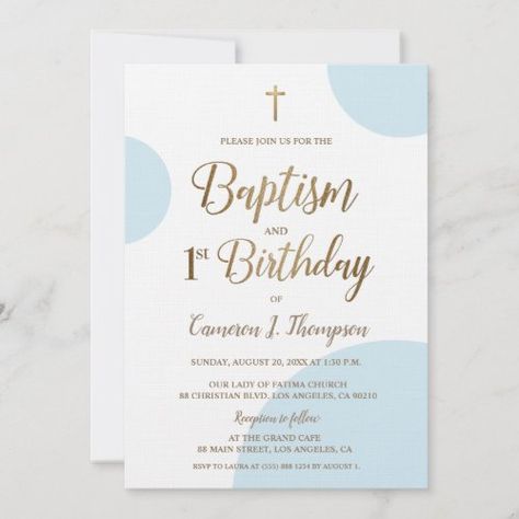 $ 3.75 | Blue Gold Baby Boy Baptism 1st Birthday Invitation - baptism invitation, first birthday, blue, baby boy baptism, christian, gold cross, script, 1st birthday invitation, religious, joint celebration Baptism Christian, Baby Boy 1st Birthday Party, Baby Boy Baptism, 2nd Birthday Invitations, 1st Birthday Invitation, Joyous Celebration, Baptism Invitation, Baby Boy 1st Birthday, Boy Baptism