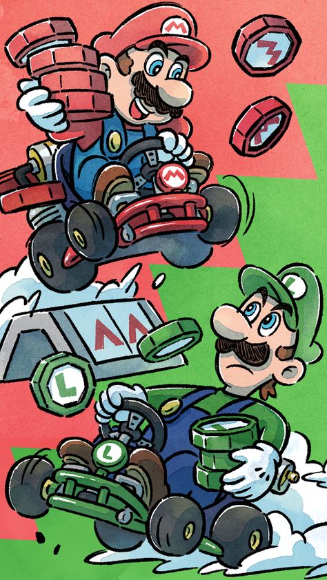 Luigi Phone Wallpaper, Super Mario Art Fanart, Mario And Luigi Wallpaper, Mario Bros Wallpaper, Mario Wallpaper, Mario Fanart, Mario Fan Art, Mario Stuff, Super Mario Kart