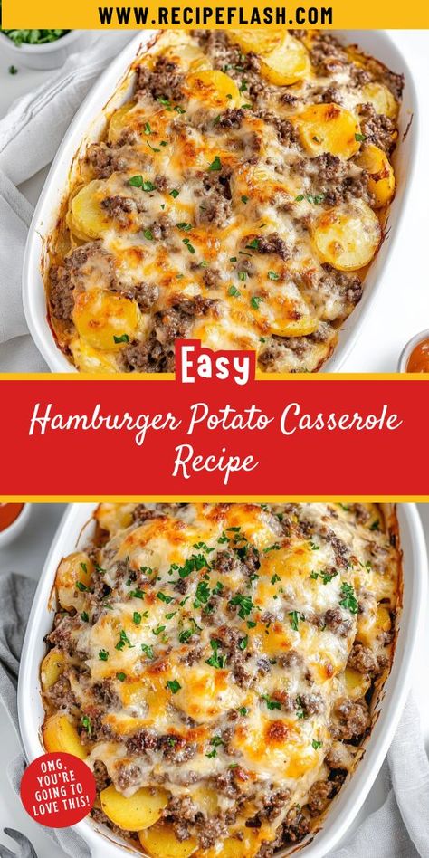 In search of a delicious comfort food that’s simple to prepare? This Hamburger Potato Casserole Recipe offers a delightful mix of flavors and textures. Save this recipe for a go-to dinner option that transforms everyday ingredients into a mouthwatering dish everyone will rave about! Easy Burger Casserole Recipes, Recipe For Hamburger Meat Dinner Ideas, Hamburger Couscous Recipes, Easy And Quick Supper Ideas, Hamburger And Corn Casserole Recipes, Meat And Potatoes Casserole Recipes, Hamburger Potatoes Cheese Casserole, Hamburger Meat Potato Casserole, Cheese Burger Potato Casserole