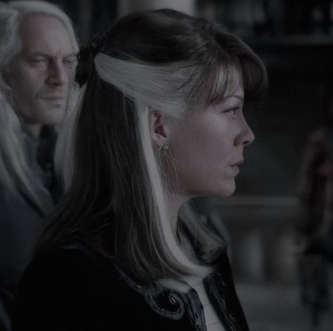 Draco Malfoy Mom, Malfoy Mom Hair, Narcissa Aesthetic, Malfoys Mom, Malfoy Hair, Hogwarts People, Dark Characters, Narcissa Malfoy, Helen Mccrory