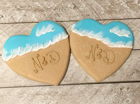 Beach Cookies, Aqua Party, Beach Heart, Dream Beach Wedding, Beach Shower, Wedding Treats, Wedding Bags, Dream Beach, Heart Cookies