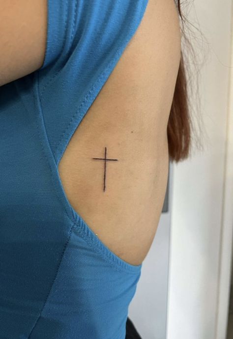 Small Cross Back Tattoo, Cross On Spine Tattoo, Cross Side Tattoo, Spine Cross Tattoo, Cross Minimalist Tattoo, Cross On Ribs Tattoo, Rib Cross Tattoo, Cross Tattoo On Ribs, Men Cross Tattoos