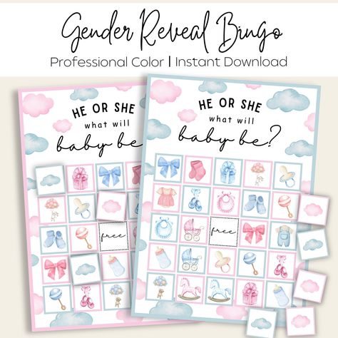 Gender Reveal Bingo - Printable Gender Reveal Bingo Party Game - Boy or Girl Bingo - Gender Reveal Game Gender Reveal Bingo, Printable Gender Reveal, Free Printable Bingo Cards, Bingo Online, Free Bingo Cards, Bingo Party, Bingo Night, Gender Reveal Games, Bingo Template