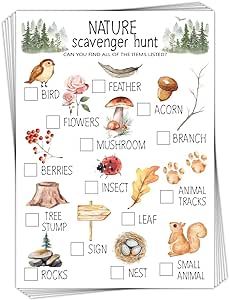 bxtala 30 Pcs Nature Scavenger Hunt Cards, Find and Seek Camping Sheets, Woodland Themed Holiday Party Game Outdoor Activity for Family Friend -01 Woodland Activities, Activity For Family, Holiday Party Game, Nature Scavenger Hunt, Fox Birthday, Holiday Party Games, Scavenger Hunt For Kids, Tree Signs, Animal Tracks