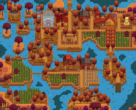 Stardew Path Design, Stardew Valley Farm Layout Riverlands, Stardew Valley Riverland Farm Layout, Stardew Guide, Stardew Tips, Stardew Ideas, Stardew Farm, Stardew Farms, Stardew Valley Layout