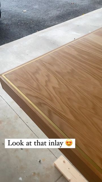 Brass Inlay Furniture, Table Edge Detail, Red Oak Table, Oak Table Top, Inlay Furniture, Classic Table, Table Inspiration, Table Top Design, Wood Table Top