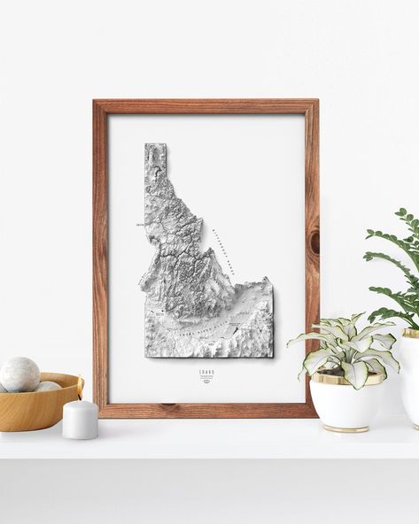 Idaho Map, Explore Idaho, Modern Rustic Homes, Distance Gifts, Print Display, Long Distance Gifts, Map Gifts, Detailed Map, Giclée Print