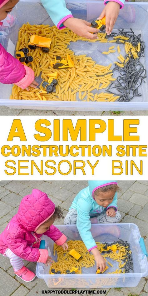 Easy Construction Site Sensory Bin | HAPPY TODDLER PLAYTIME Want to create construction site sensory bin that will keep your toddler or preschooler engaged? Check out this easy and fun sensory bin idea for your child's dump trucks, diggers and other construction zone vehicles! #toddler #sensoryplay #preschoolactivities Yellow Sensory Bin, Quiet Toddler Activities, Yellow Crafts, The Color Yellow, Easy Toddler Activities, Construction For Kids, Fun Activities For Toddlers, Construction Activities, Preschool Colors