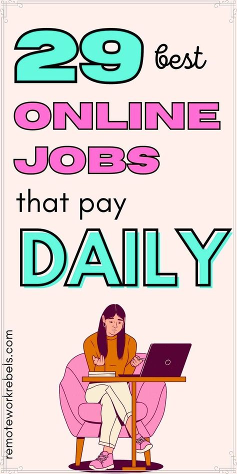 29 easy online jobs that pay daily or every few days. If you have bills to pay these work from home jobs with daily pay are ideal. Always have money flowing into your bank with these legit remote jobs that pay daily with flexible schedules. Legit Online Jobs, Easy Online Jobs, Proofreading Jobs, Best Online Jobs, Student Jobs, Online Jobs From Home, Online Side Hustle, Social Media Jobs, Online Tutoring