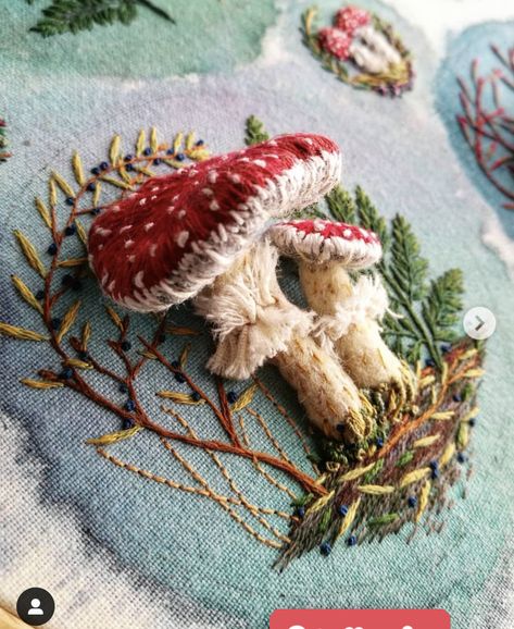 Moss Embroidery, Hand Embroidery For Beginners, Embroider Ideas, Mushroom Crafts, Felt Embroidery, Needle Felting Projects, Creative Embroidery, Knitting And Crochet Patterns, Crochet Embroidery