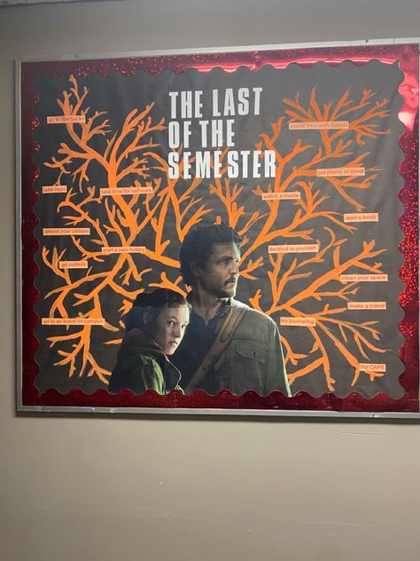 Twilight Bulletin Board, Self Care Ra Bulletin Board, Movie Themed Bulletin Boards, Ra Dorm Room Ideas Resident Assistant, Fall Ra Bulletin Board Ideas, Christmas Ra Bulletin Board, Ra Board Ideas Ra Bulletins, September Ra Bulletin Boards, Ra Duty Board