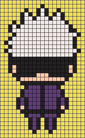 Gojo Grid Pattern, Jujitsu Kaisen Pixel Art, Gojo Cross Stitch, Black Butler Pixel Art, Jujutsu Kaisen Pixel Art Grid, Gojo Perler Beads, Gojo Alpha Pattern, Jjk Pixel Art Grid, Jjk Perler Beads