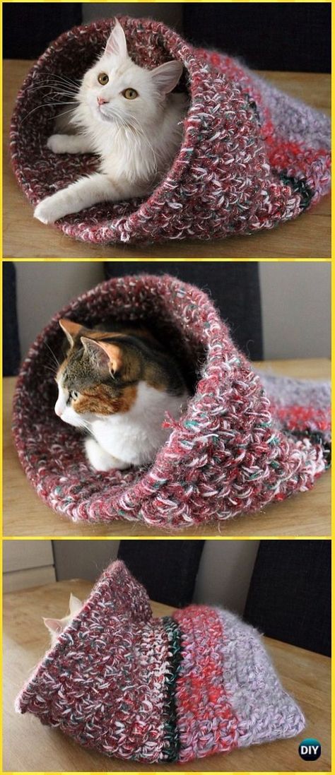 Crochet Cat House, Crochet Cat Cave, Kat Haken, Kat Diy, Crochet Cat Bed, Crochet Cat Toys, Cat Cave, Cat Crafts, Ideas Crochet