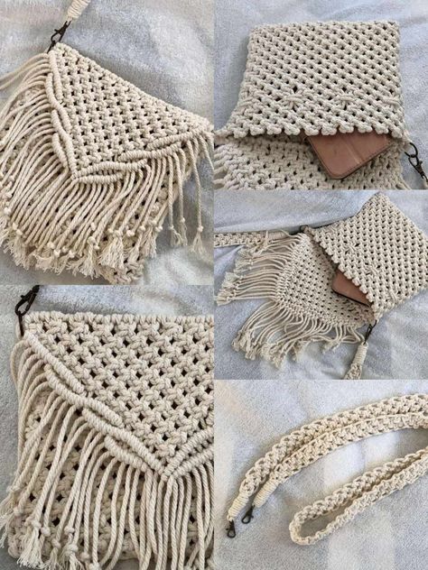 Macrame Mobile Bag, Summer Crossbody Macrame Bag, Casual Macrame Shoulder Bag, Bohemian Macrame Crossbody Shoulder Bag, Summer Macrame Crochet Shoulder Bag, Beige Crochet Macrame Shoulder Bag, Wedding Embroidery Hoop, Crochet Pouf, Free Macrame Patterns