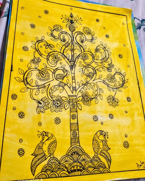 Tree Of Life Madhubani, Madhubani Tree, Painting Board, Folk Painting, Lippan Art, Watercolor Tree, Madhubani Art, Madhubani Painting, Painting Inspo