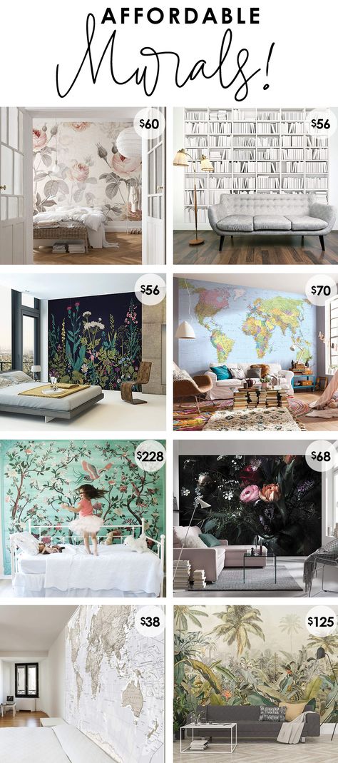 Affordable murals - cheap prices for large pieces of art, blank wall ideas, inexpensive wallpaper Wallpaper Large Wall, Homeschool Room Wallpaper, Peel And Stick Wallpaper Mural, Large Wall Wallpaper Ideas, Peal And Stick Wallpaper Ideas, Inexpensive Wallpaper, Blank Wall Ideas, Modern Gothic Bedroom, Decor Upcycle