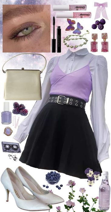 purple galaxy Outfit | ShopLook Lilac Black Outfit, Black Lilac Outfit, Lavender Black Outfit, Purple Star Outfit, Aesthetic Purple Clothes, Purple Top Outfit Ideas, Galaxy Outfit Aesthetic, Black And Lavender Outfit, Lavender And Black Outfit