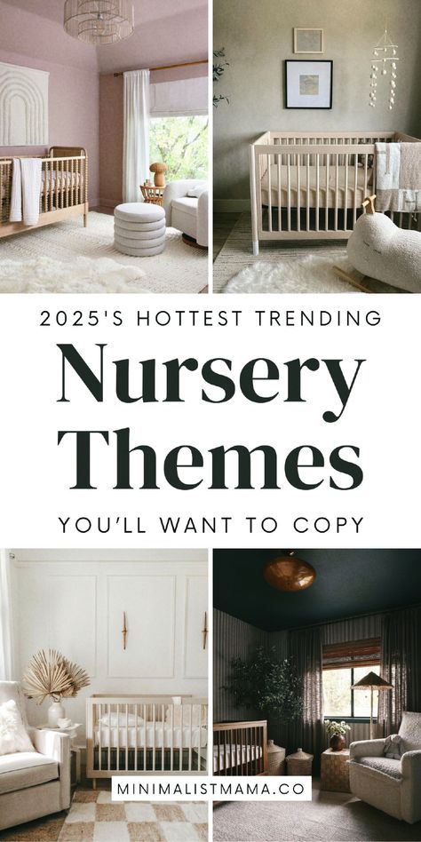 Searching through baby room themes and trying to find the perfect nursery inspiration? These unique nursery themes are *beyond* ADORABLE - whether you are just starting your nursery design, or already shopping for nursery decor & nursery room furniture, these cute nursery ideas and baby room themes are PERFECT for the modern mommy looking for design inspo today! Botanical Wallpaper Nursery, 2025 Nursery Trends, 2024 Nursery Trends, Traditional Nursery Decor, Unique Nursery Themes, Nursery Theme Ideas, Modern Boy Nursery, Nursery Themes Neutral, Nursery Color Scheme